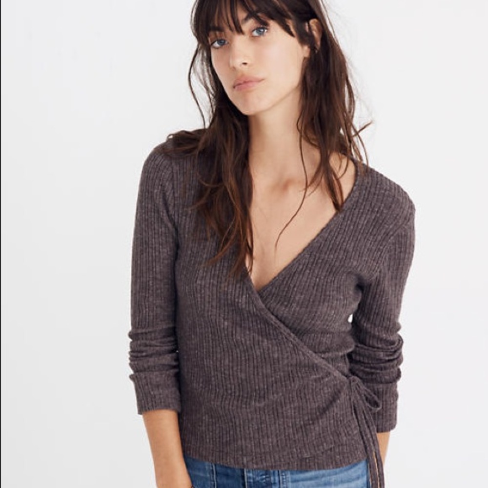 Madewell Ballet Wrap Top in rust orange